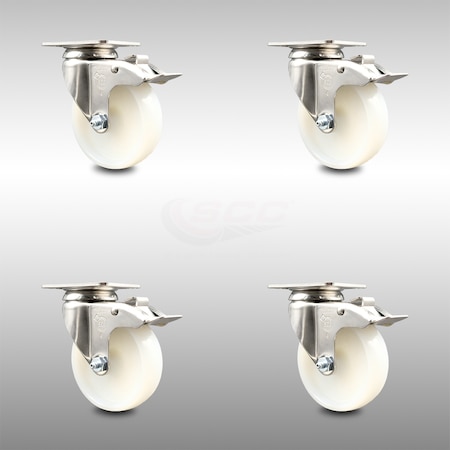 Service Caster 4 Inch 316SS Nylon Wheel Swivel Top Plate Caster Set Total Lock Brake SCC SCC-SS316TTL20S414-NYS-4